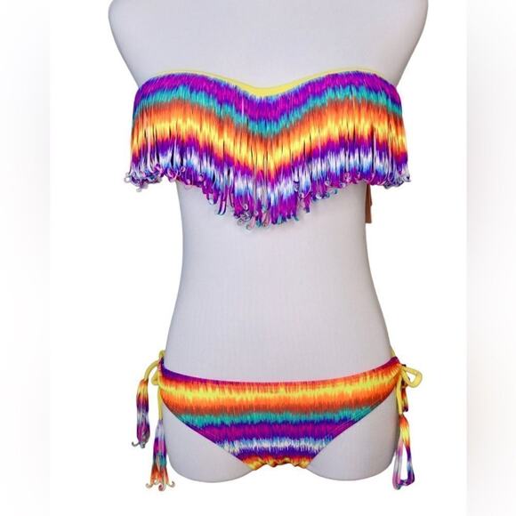 Eve's Temptation Psychedelic Fringed Push Up Bikini Swimsuit SMALL NEW Hyperpop - Picture 1 of 15